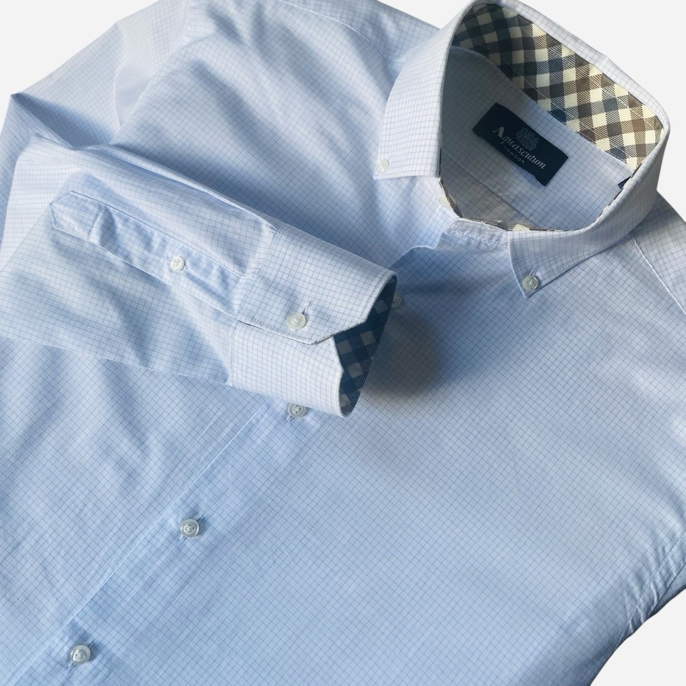 Aquascutum London Dress Shirt Size 42/16.5 Blue Button Down Long Sleeve Office